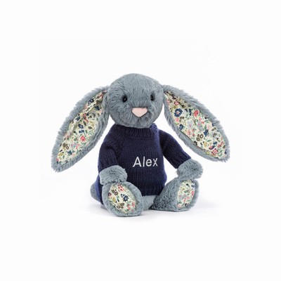 Jellycat Blossom Dusky Blue Bunny with Navy Jumper New Zealand | WNSQR4370